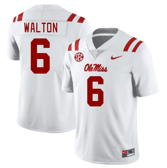 Ole Miss Rebels #6 Zamari Walton College Football Jerseys Stitched Sale-White